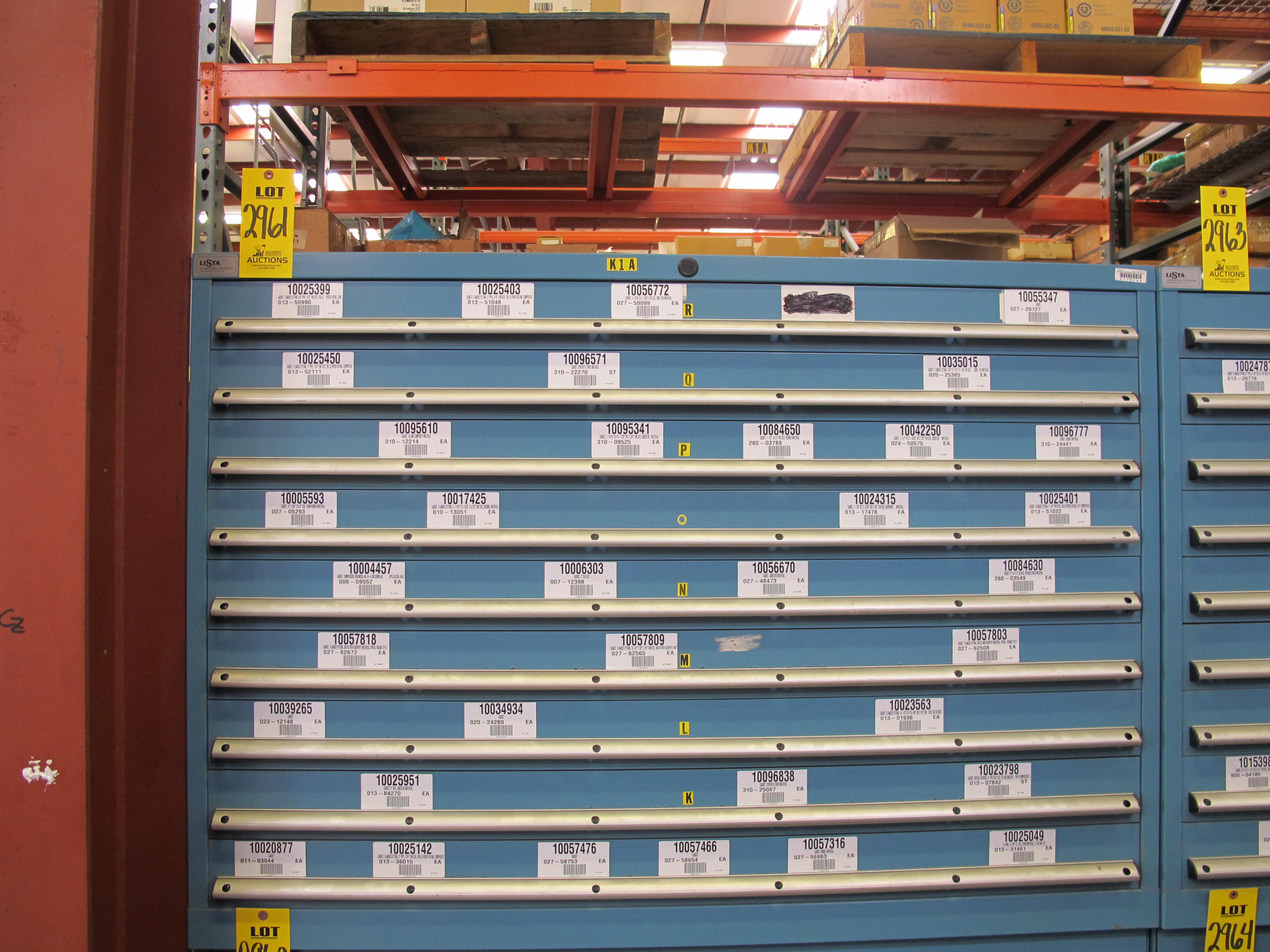 LISTA HEAVY DUTY 9-DRAWER PARTS CABINET W/ CONTENTS (W-50) LOADING & HANDLING FEE $25-